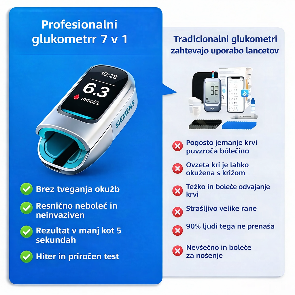 🔥 Poslovite se od igel in bolečine! Neinvazivni glukometer Siemens™ – enostavno in natančno merjenje ravni sladkorja kjerkoli in kadarkoli. 🔥