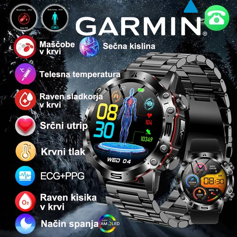 Garmin AI pametna ura za medicinsko diagnostiko ⌚️ Nova različica 2025! Podpira pametne meritve EKG + PPG ter natančno spremlja raven krvnega sladkorja, maščob in sečne kisline – vaše zdravje na eni uri 🏃‍♂️
