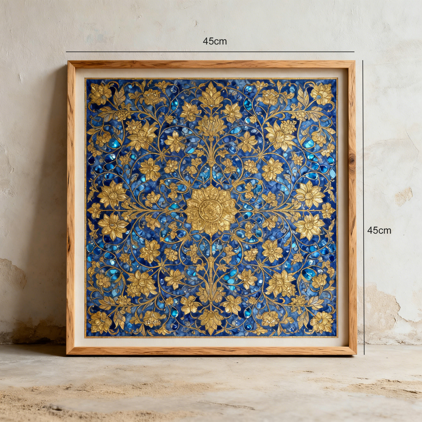 Arany mintás falfestmény kék háttéren(4 darabos）