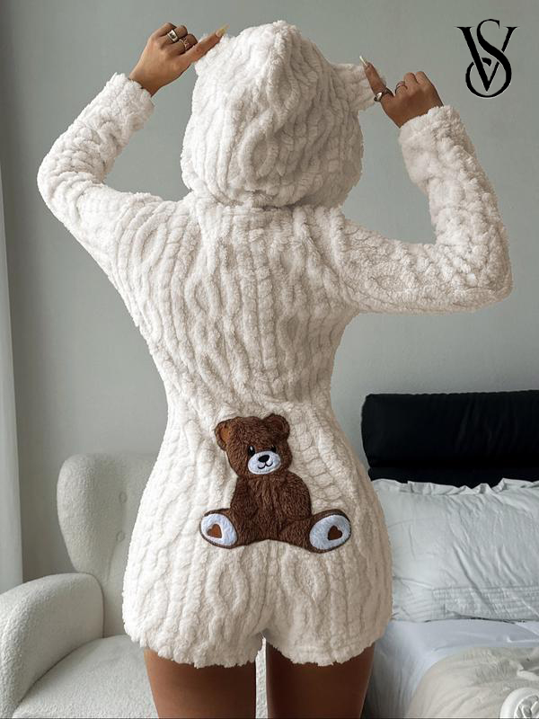 🔥Hot Sale 49% OFF - 🧸Victoria's Secretlogo-Women's Cute Teddy Bear Embroidered Hooded Fleece Sweatshirt