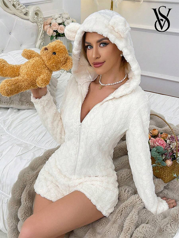 🔥Hot Sale 49% OFF - 🧸Victoria's Secretlogo-Women's Cute Teddy Bear Embroidered Hooded Fleece Sweatshirt