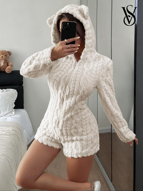 🔥Hot Sale 49% OFF - 🧸Victoria's Secretlogo-Women's Cute Teddy Bear Embroidered Hooded Fleece Sweatshirt