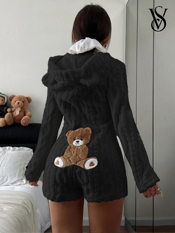 🔥Hot Sale 49% OFF - 🧸Victoria's Secretlogo-Women's Cute Teddy Bear Embroidered Hooded Fleece Sweatshirt