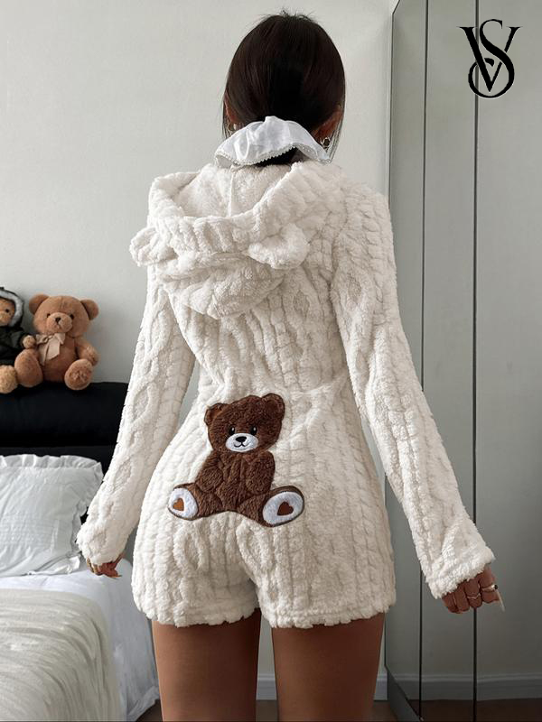 🔥Hot Sale 49% OFF - 🧸Victoria's Secretlogo-Women's Cute Teddy Bear Embroidered Hooded Fleece Sweatshirt