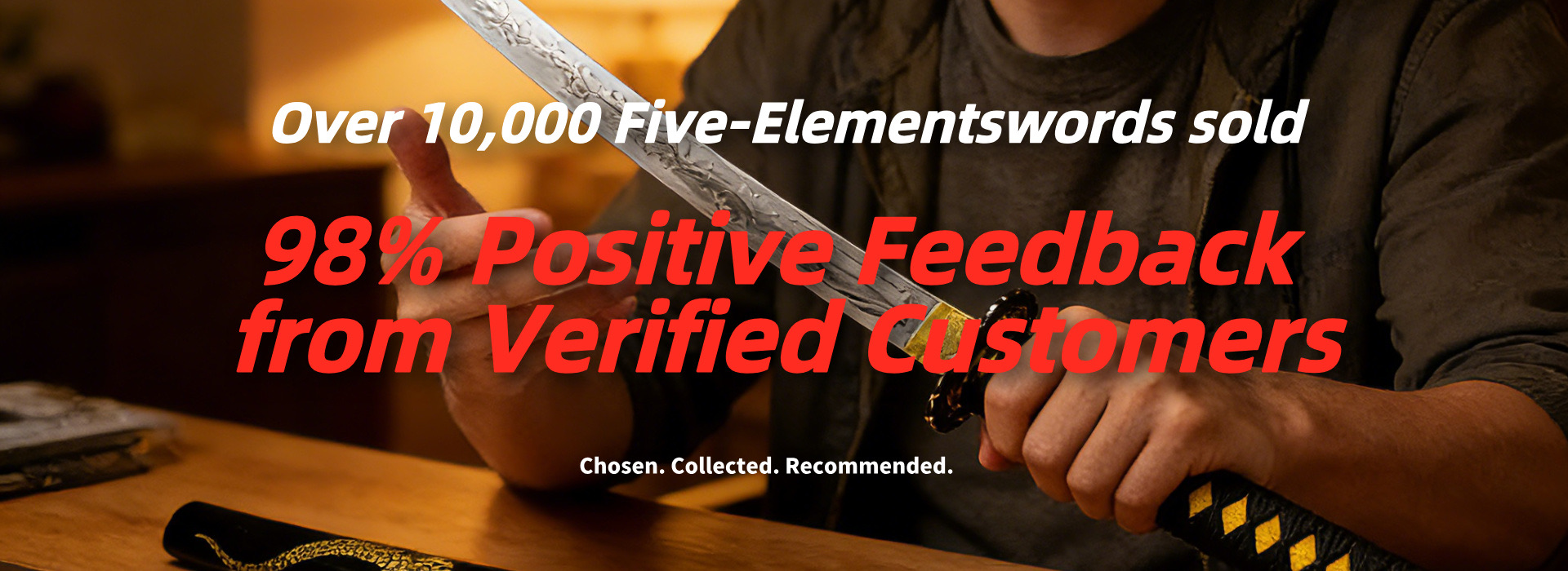 {"default":"Customer review showing KAGEFORGE5 Five Elements katana collectible unboxing and display"}
