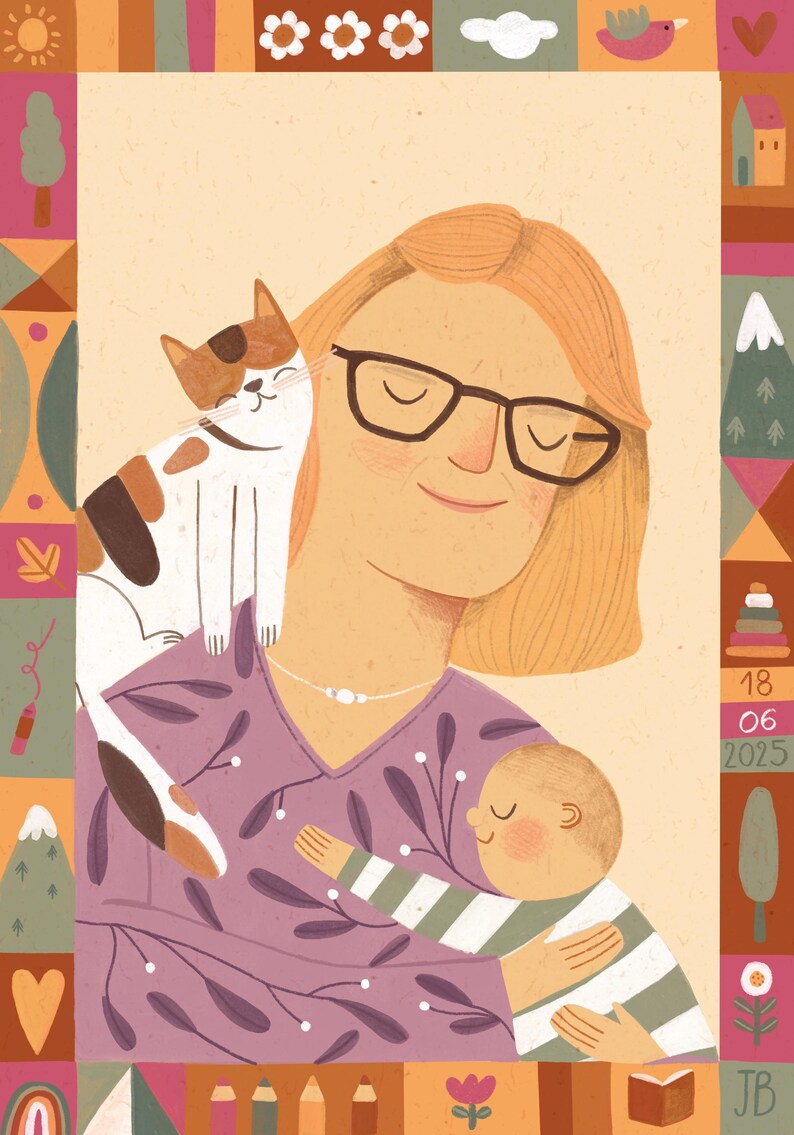 Personalized Hand-Drawn Portrait – Close-Up Illustration – High-Quality Print