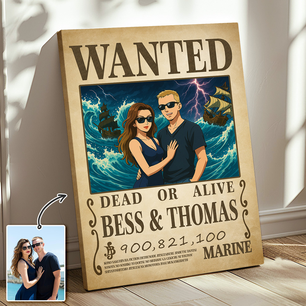 Custom Anime Wanted Couple Portrait, Pirate Theme Frame Gift⚓
