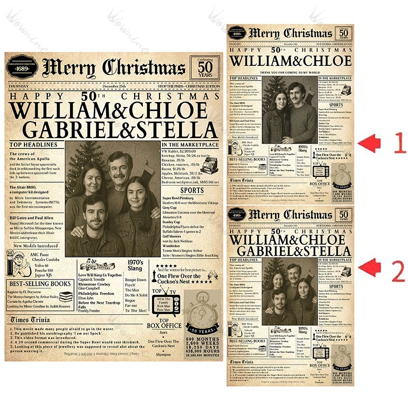 Customizable Vintage Newspaper Christmas Holographic Card