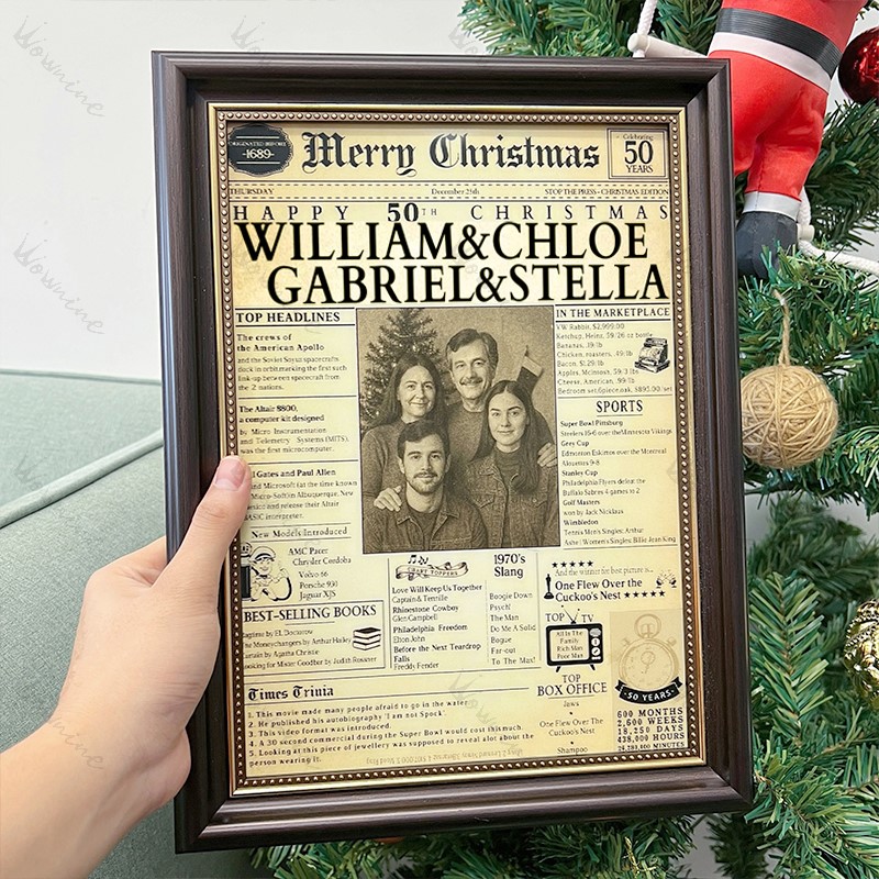 Customizable Vintage Newspaper Christmas Holographic Card
