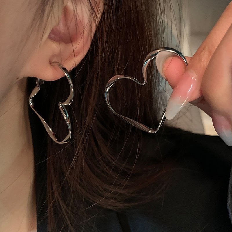 Large Geometric Heart Hoop Earrings For Women Girls gift