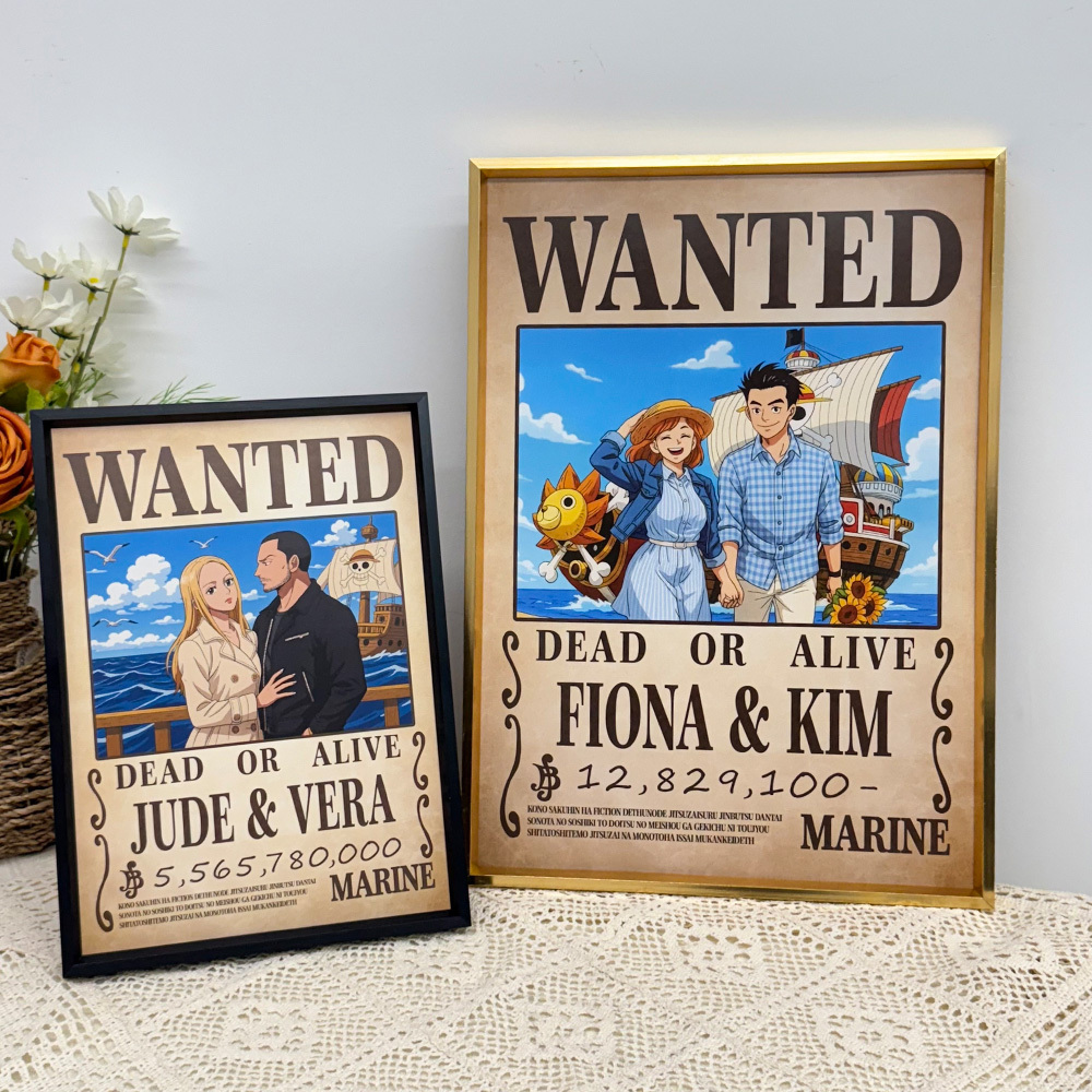 Custom Anime Wanted Couple Portrait, Pirate Theme Frame Gift⚓