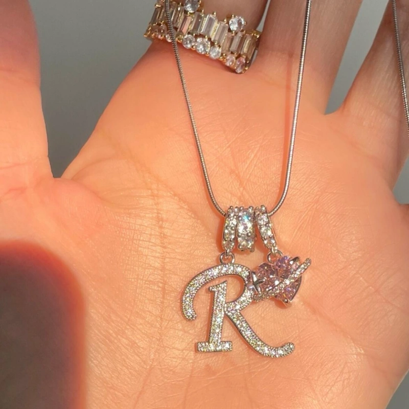 Personalized Initial Zircon Silver Necklace– Birthday Gift, Valentine's Day Gift