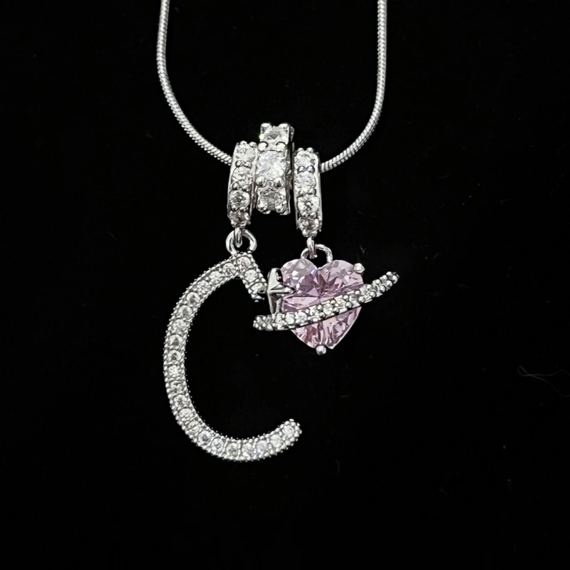 Personalized Initial Zircon Silver Necklace– Birthday Gift, Valentine's Day Gift