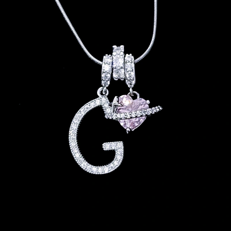Personalized Initial Zircon Silver Necklace– Birthday Gift, Valentine's Day Gift