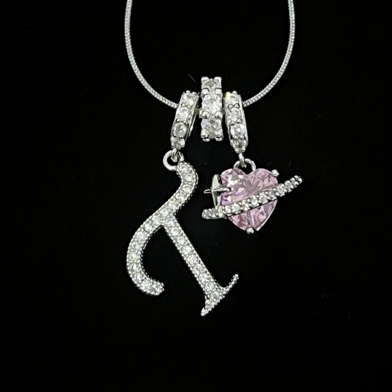 Personalized Initial Zircon Silver Necklace– Birthday Gift, Valentine's Day Gift