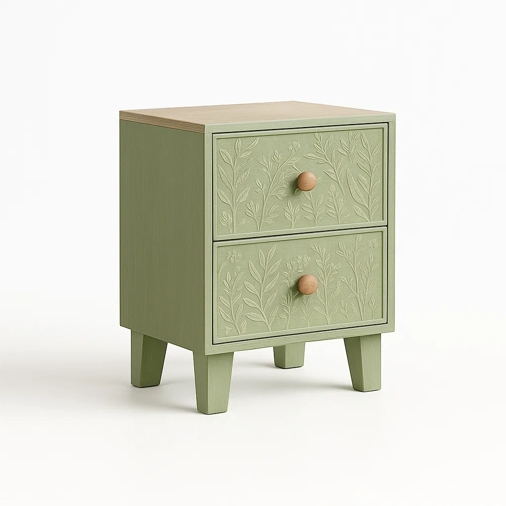 Comodini in legno verde con decorazioni floreali