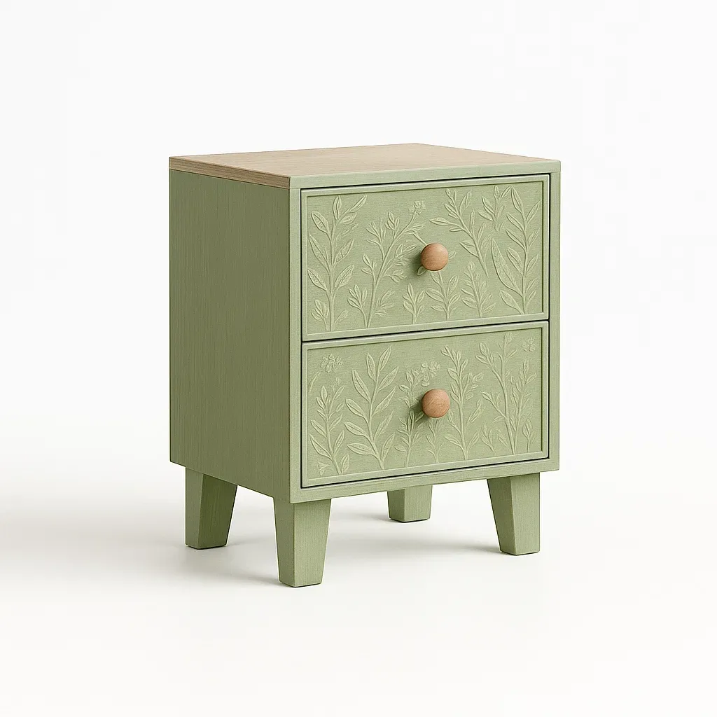 Comodini in legno verde con decorazioni floreali
