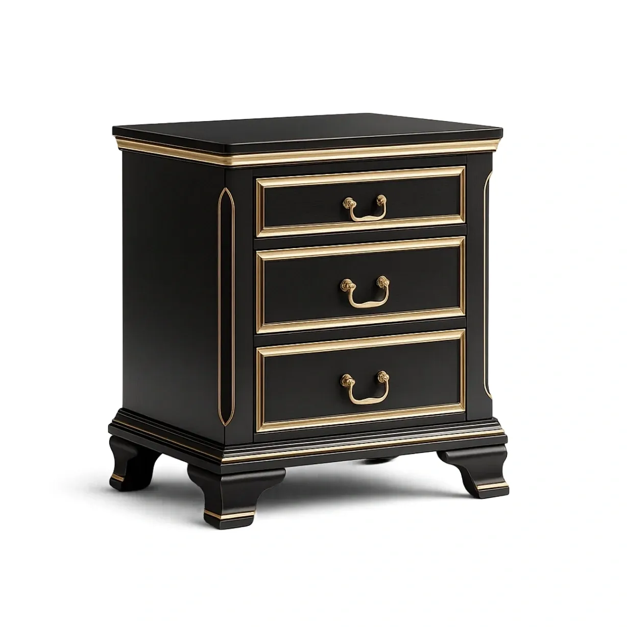 Comodini nero oro con tre cassetti in MDF