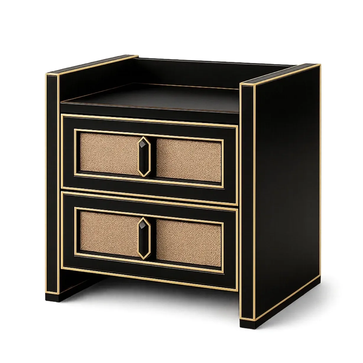 Comodini nero con cassetti in legno e pelle