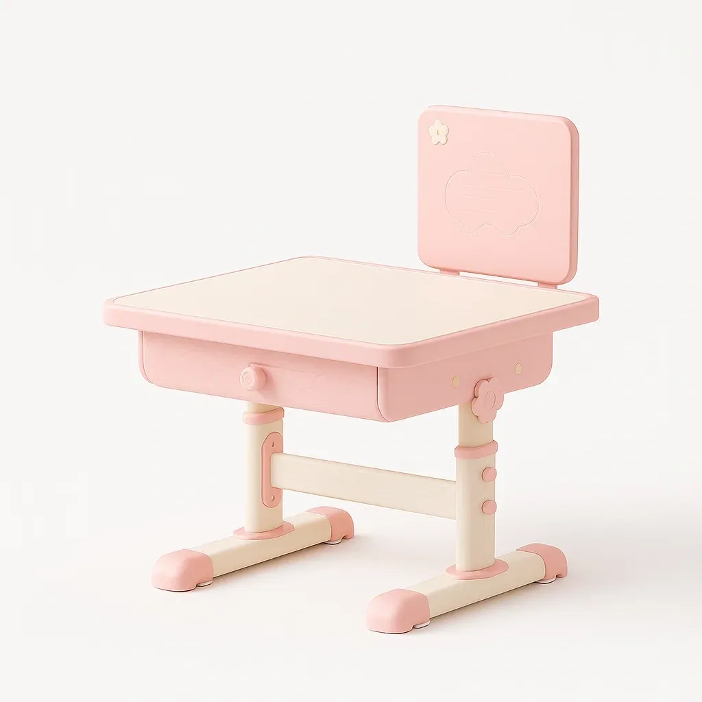 Scrivanie bambini regolabile rosa in polipropilene con cassetto 60×40×55 cm