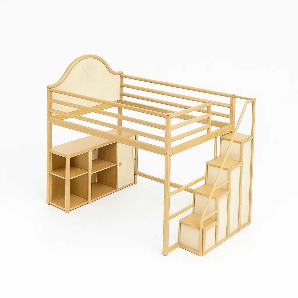 Letti a soppalco in legno multistrato con scrivania e scaletta