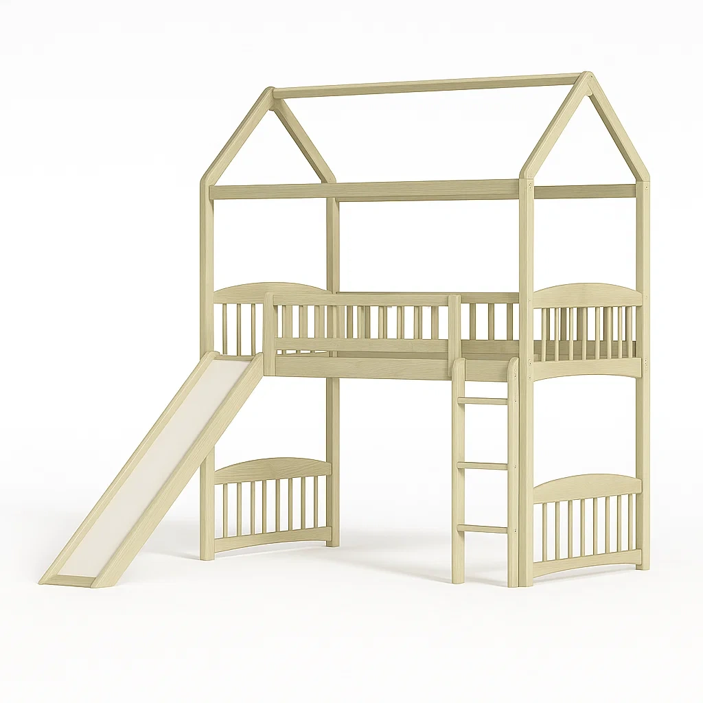Letti a soppalco per bambini in legno con scivolo