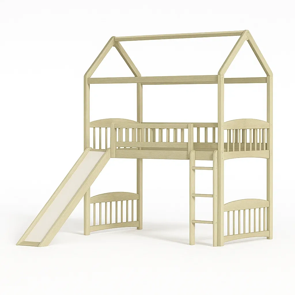 Letti a soppalco per bambini in legno con scivolo