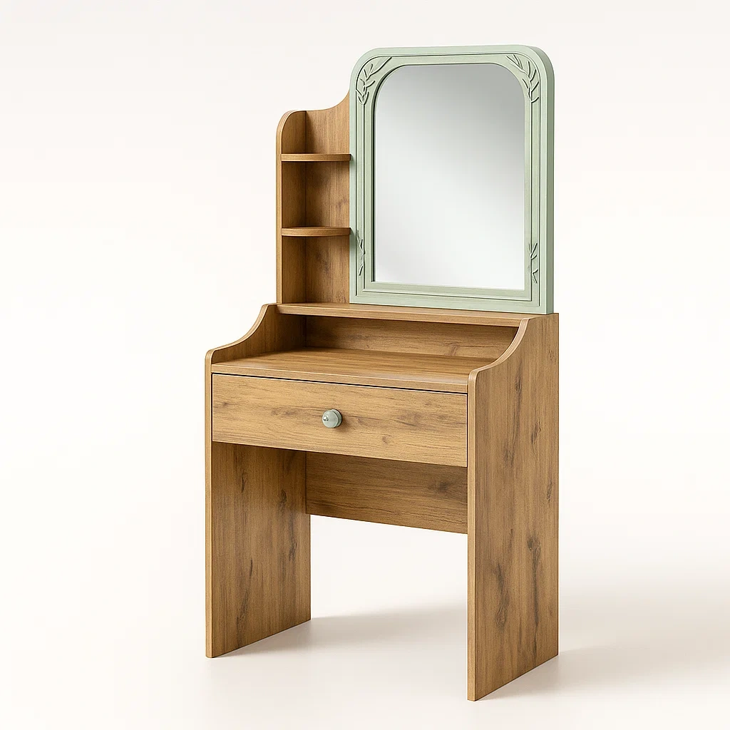 Tavoli trucco in legno con specchio e cassetto