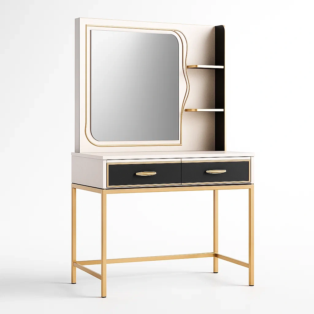 Tavoli trucco MDF bianco/nero con specchio e struttura in metallo