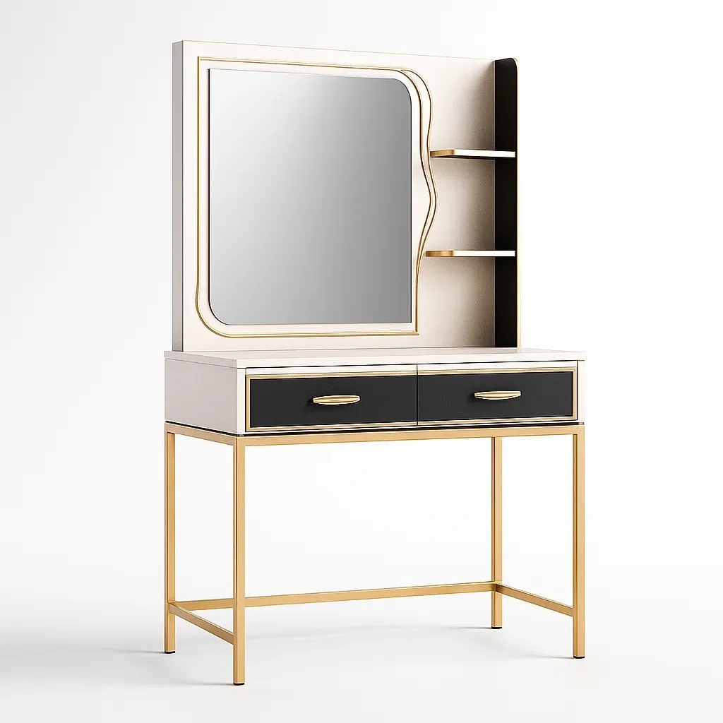 Tavoli trucco MDF bianco/nero con specchio e struttura in metallo