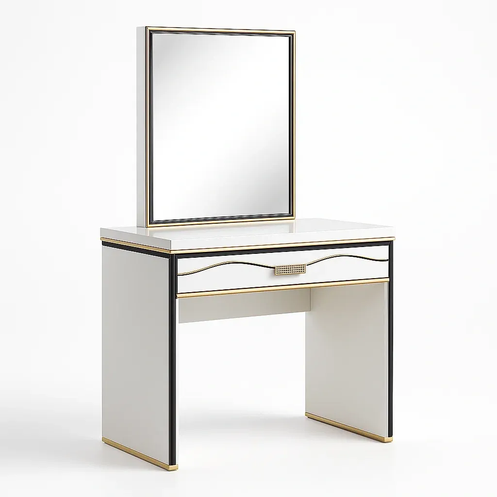 Tavoli trucco con specchio e cassetto in MDF bianco/nero