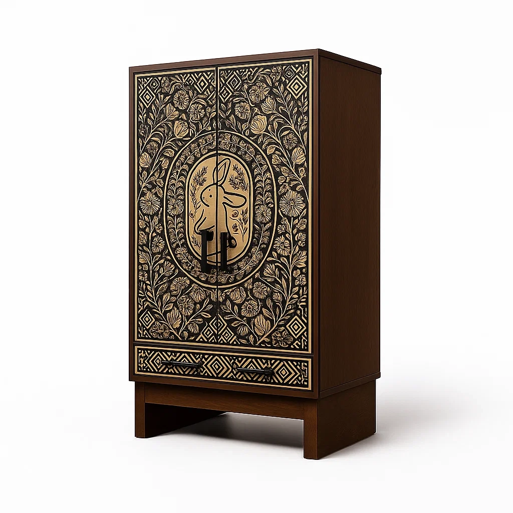 Armadi in legno intagliato con motivo oro