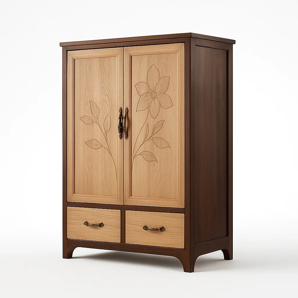 Armadi in legno con 2 ante e 2 cassetti decorati 180×90×45 cm