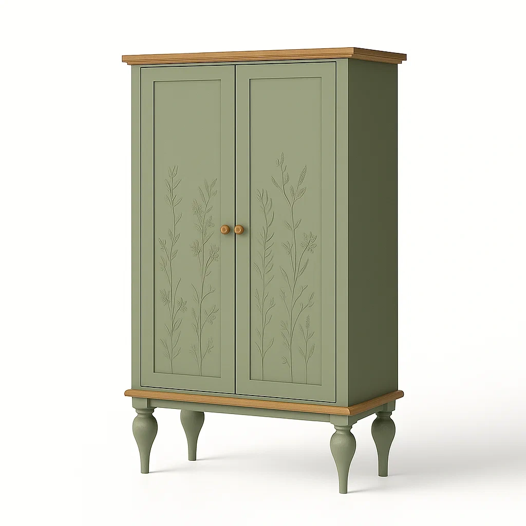 Armadi in legno verde con due ante intagliate 180×85×40 cm