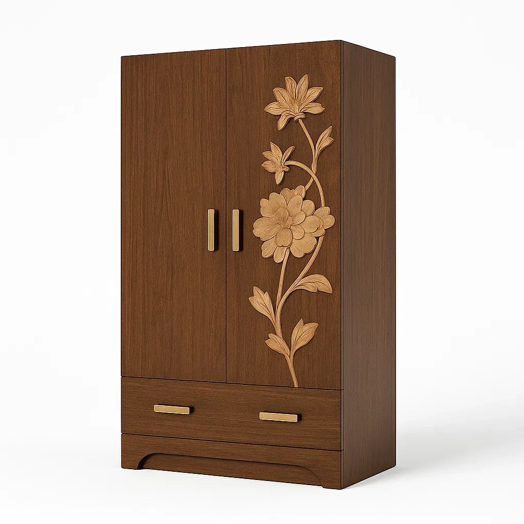 Armadi in legno massello marrone con dettagli floreali