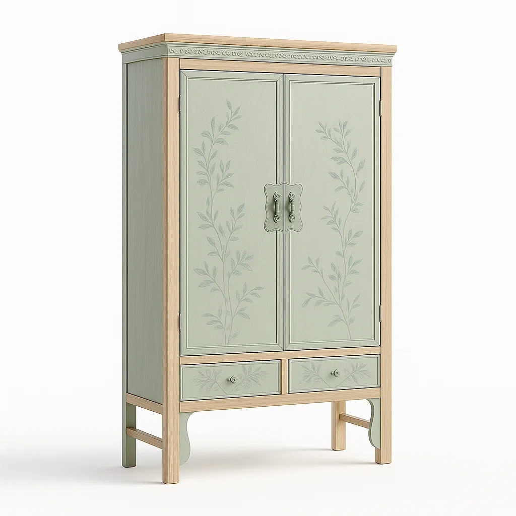 Armadi in compensato verniciato verde con due ante e due cassetti