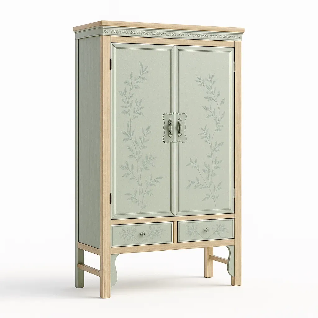 Armadi in compensato verniciato verde con due ante e due cassetti