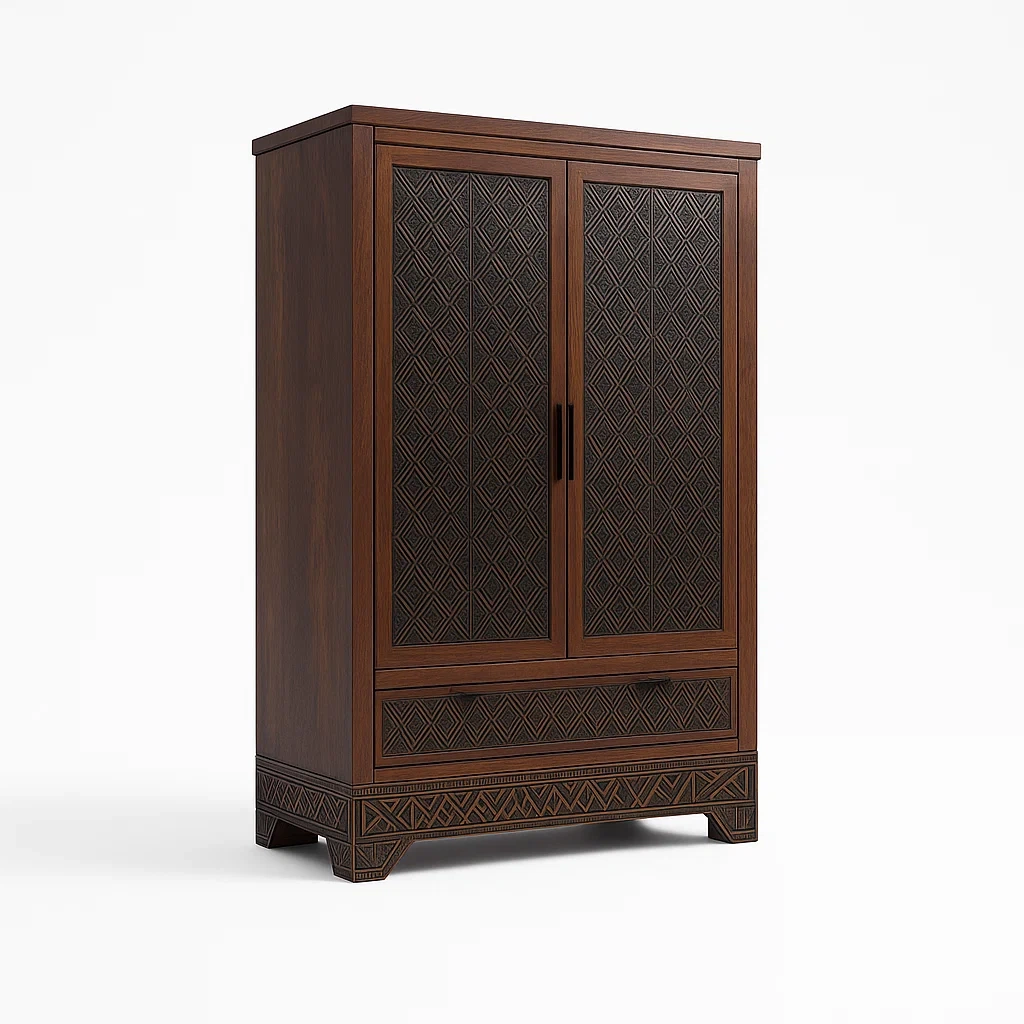 Armadi in legno massello marrone con motivo decorativo geometrico 120×50×180 cm