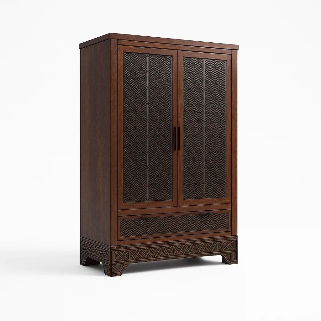 Armadi in legno massello marrone con motivo decorativo geometrico 120×50×180 cm