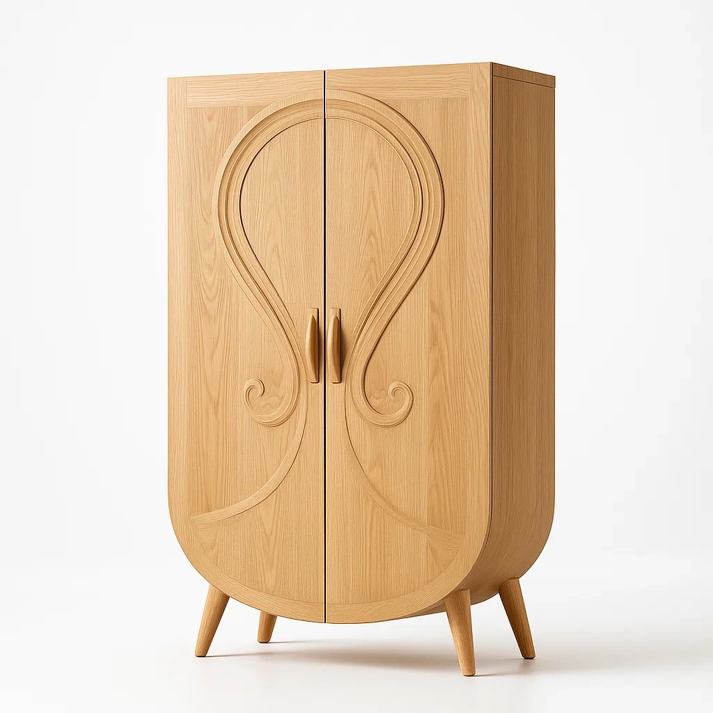 Armadi in legno massello a due ante con decorazioni curve 180×90×50 cm