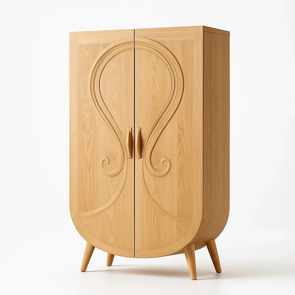 Armadi in legno massello a due ante con decorazioni curve 180×90×50 cm