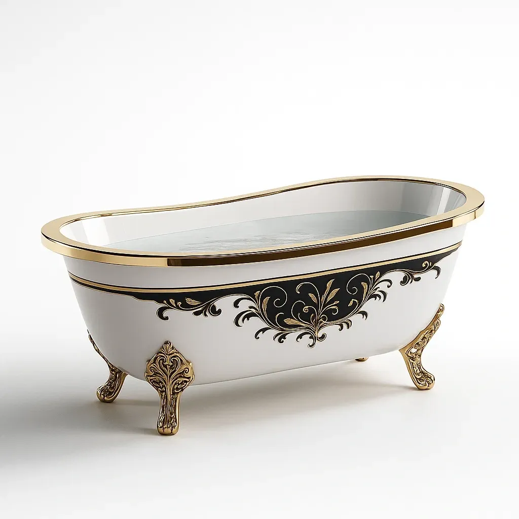 Vasche da bagno in ceramica con decorazioni floreali e piedi dorati