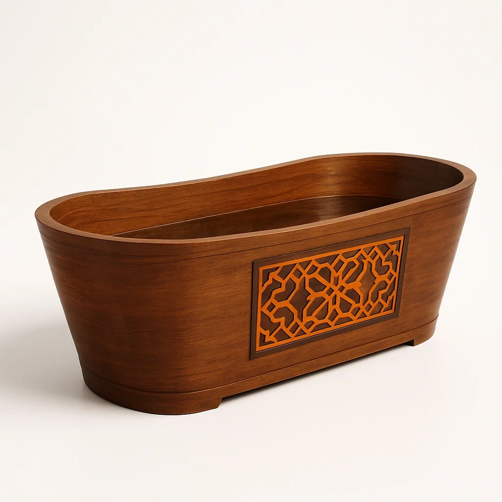 Vasche da bagno ovale in legno con decorazione intagliata