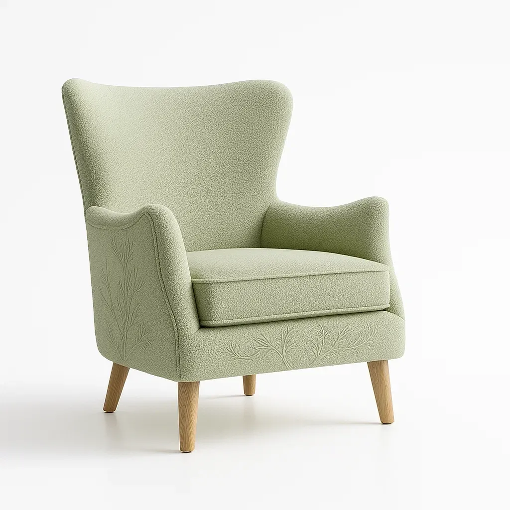 Poltrone relax in tessuto verde con gambe in legno