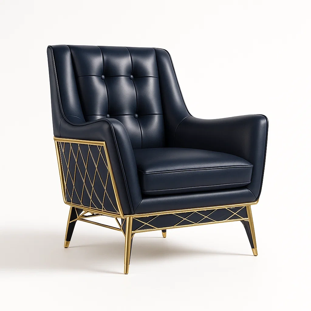 Poltrone relax in pelle sintetica nera con struttura in metallo dorato