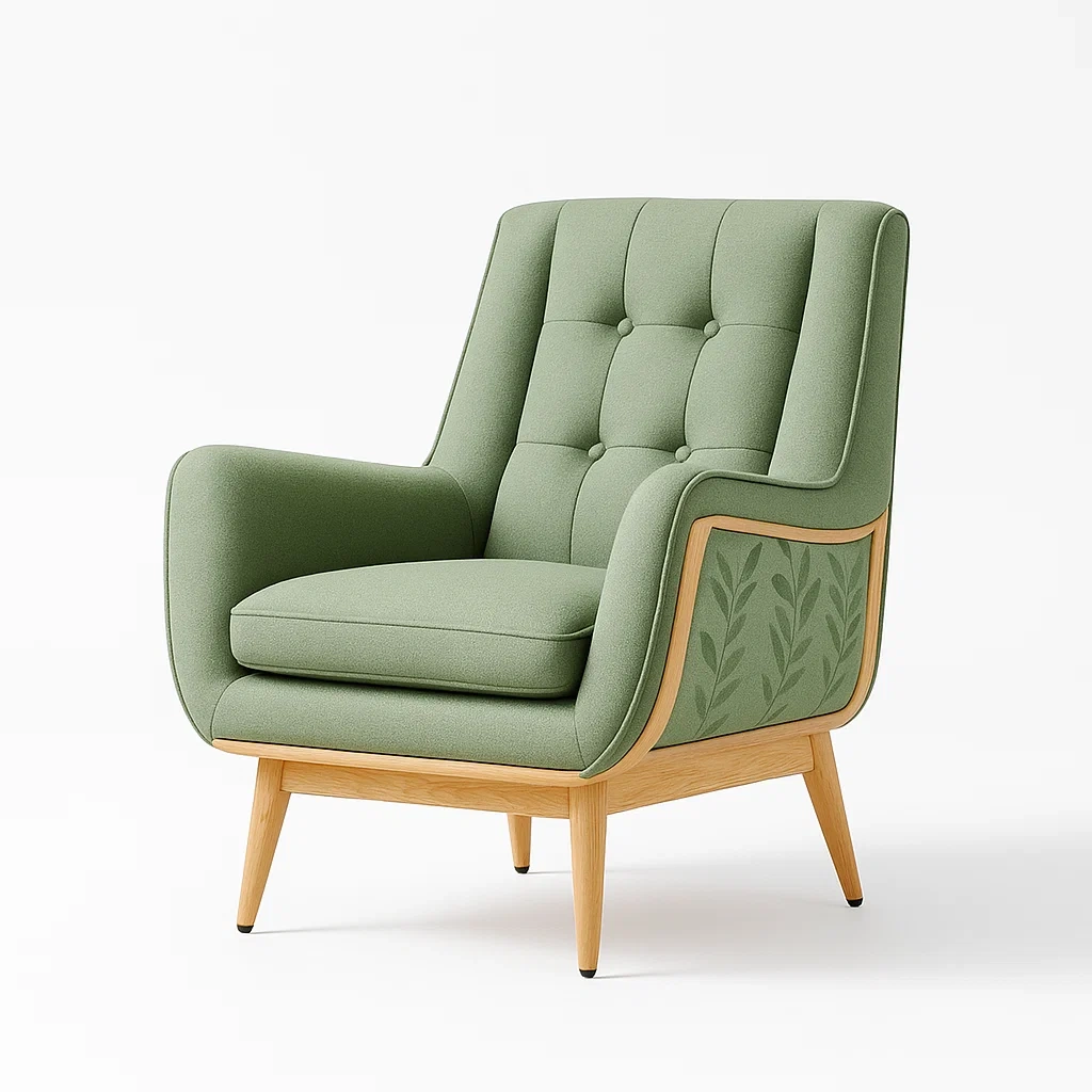 Poltrone relax verde in tessuto poliestere con gambe in legno