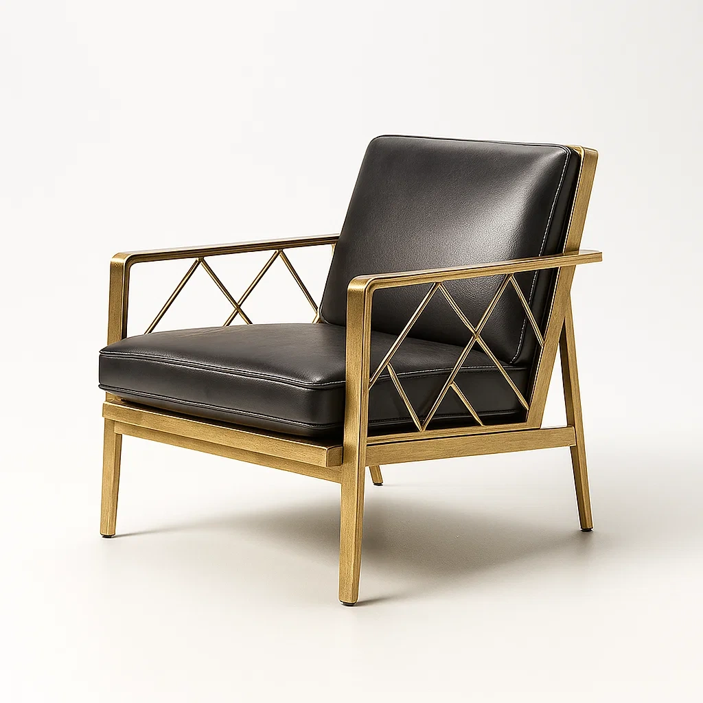 Poltrone relax in pelle nera con struttura in metallo oro