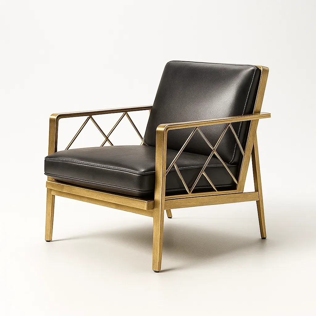 Poltrone relax in pelle nera con struttura in metallo oro
