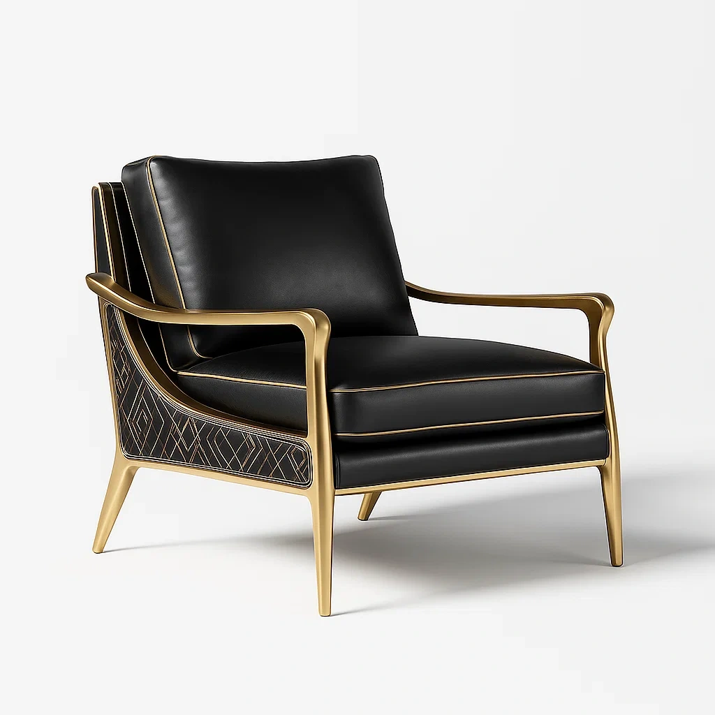 Poltrone relax in pelle nera e metallo dorato 70×80×85 cm