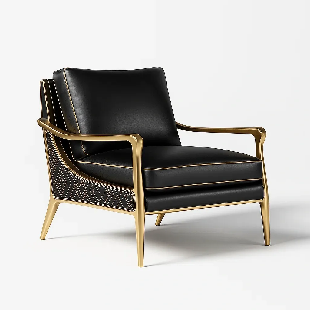 Poltrone relax in pelle nera e metallo dorato 70×80×85 cm